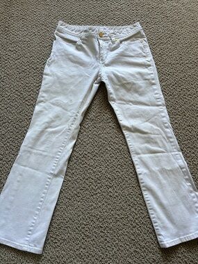 Tory Burch White Cropped Straight-Leg Jeans with Gold Hardware